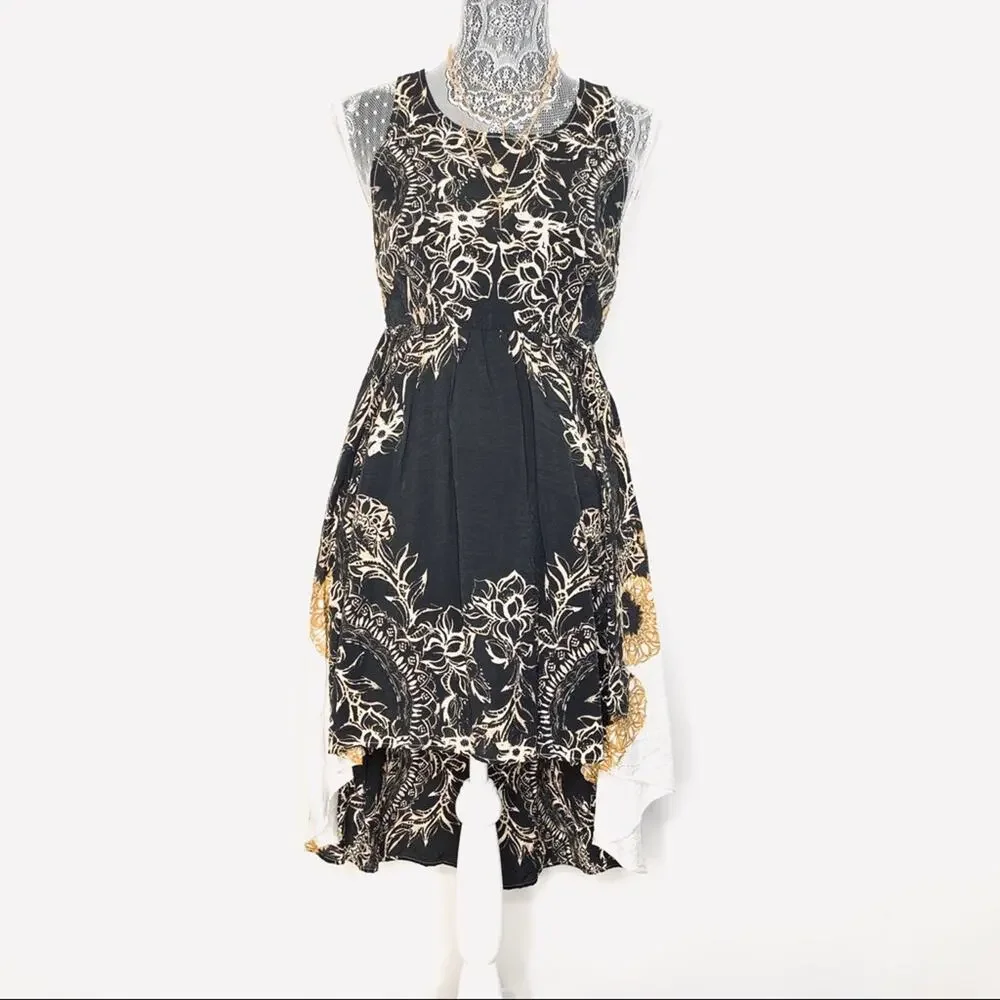 FREE PEOPLE Vintage Y2K Open Lace Back High Low Tank Mini Tea Sundress Size XS